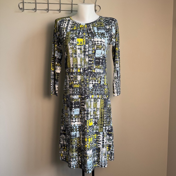 Sandwich Long Sleeve Abstract Art Jersey Dress Multicolor Size Small Keyhole - Picture 1 of 16